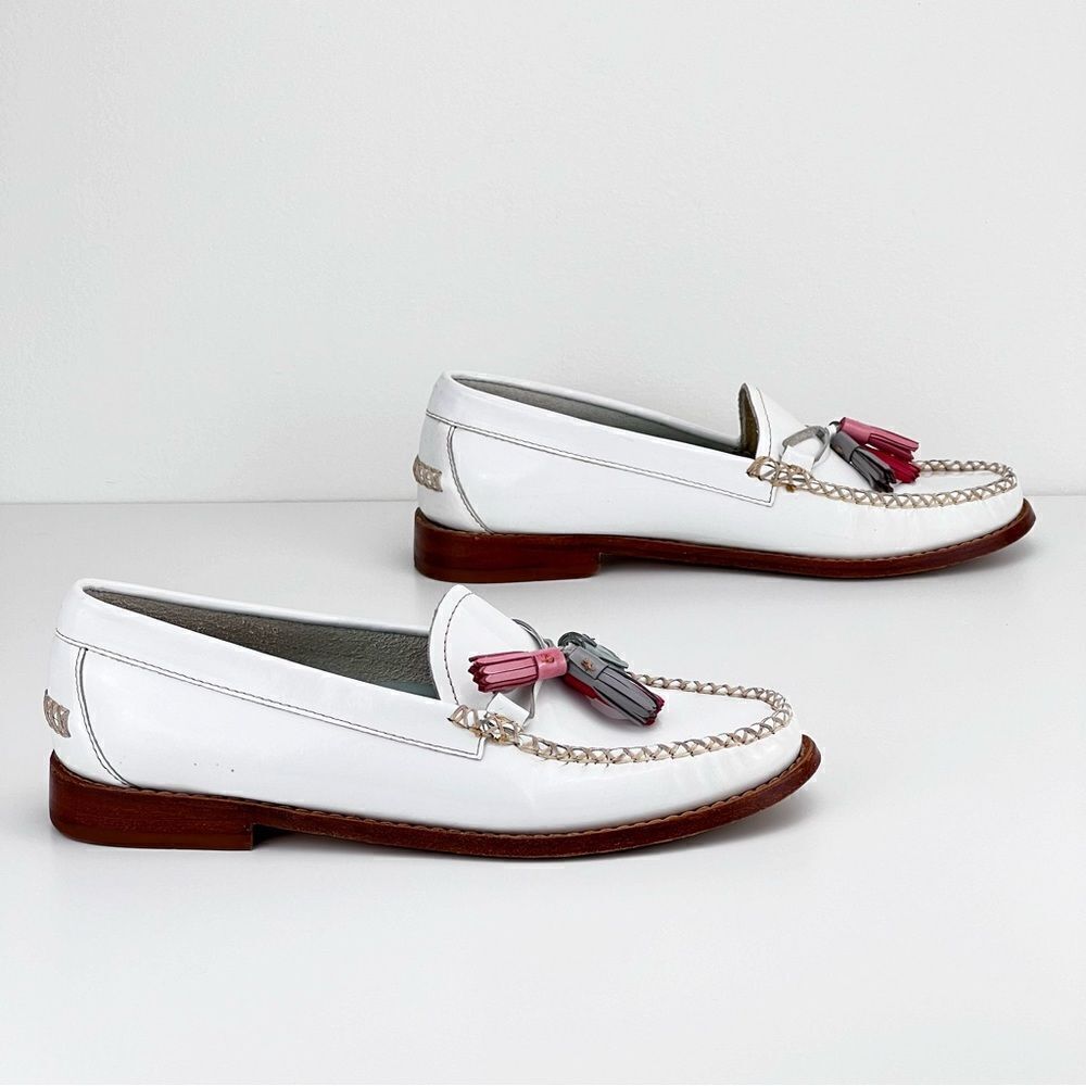 Bass White Weegens Pastel Tassels Slip On Preppy Academia Sz 7 Patent Leather - Picture 7 of 13